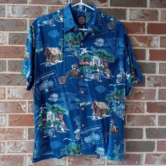 Vintage Harley Davidson Hawaiian graphic short sleeve Shirt size Medium - Picture 1 of 9